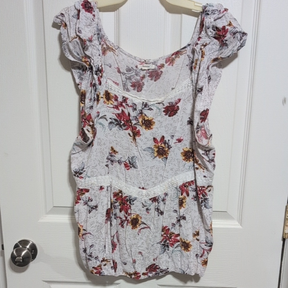 Maurices White Floral Blouse with Red and Yellow Accents